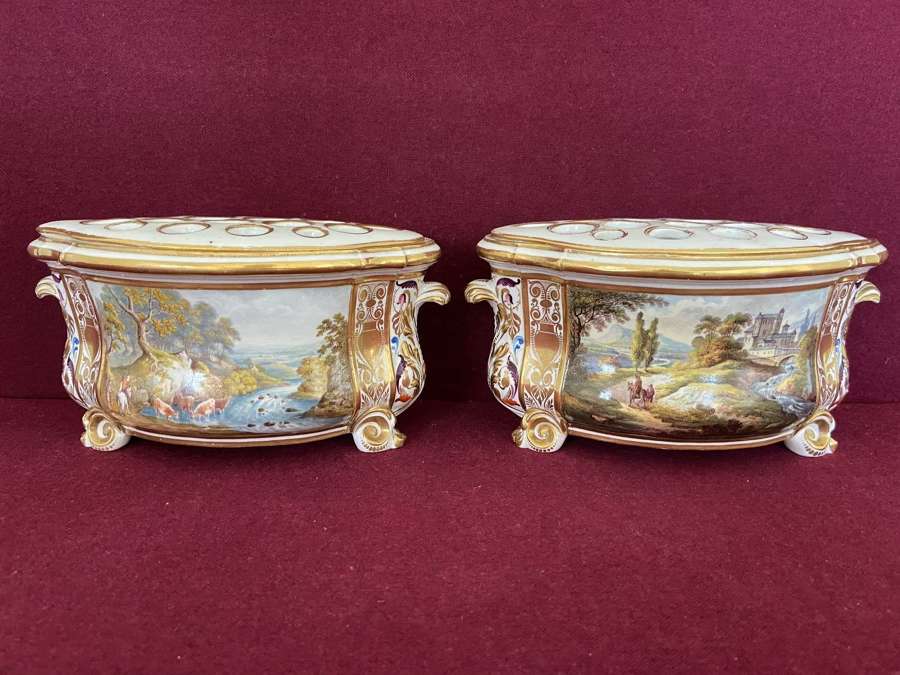 A pair of Derby porcelain bough pots c.1815