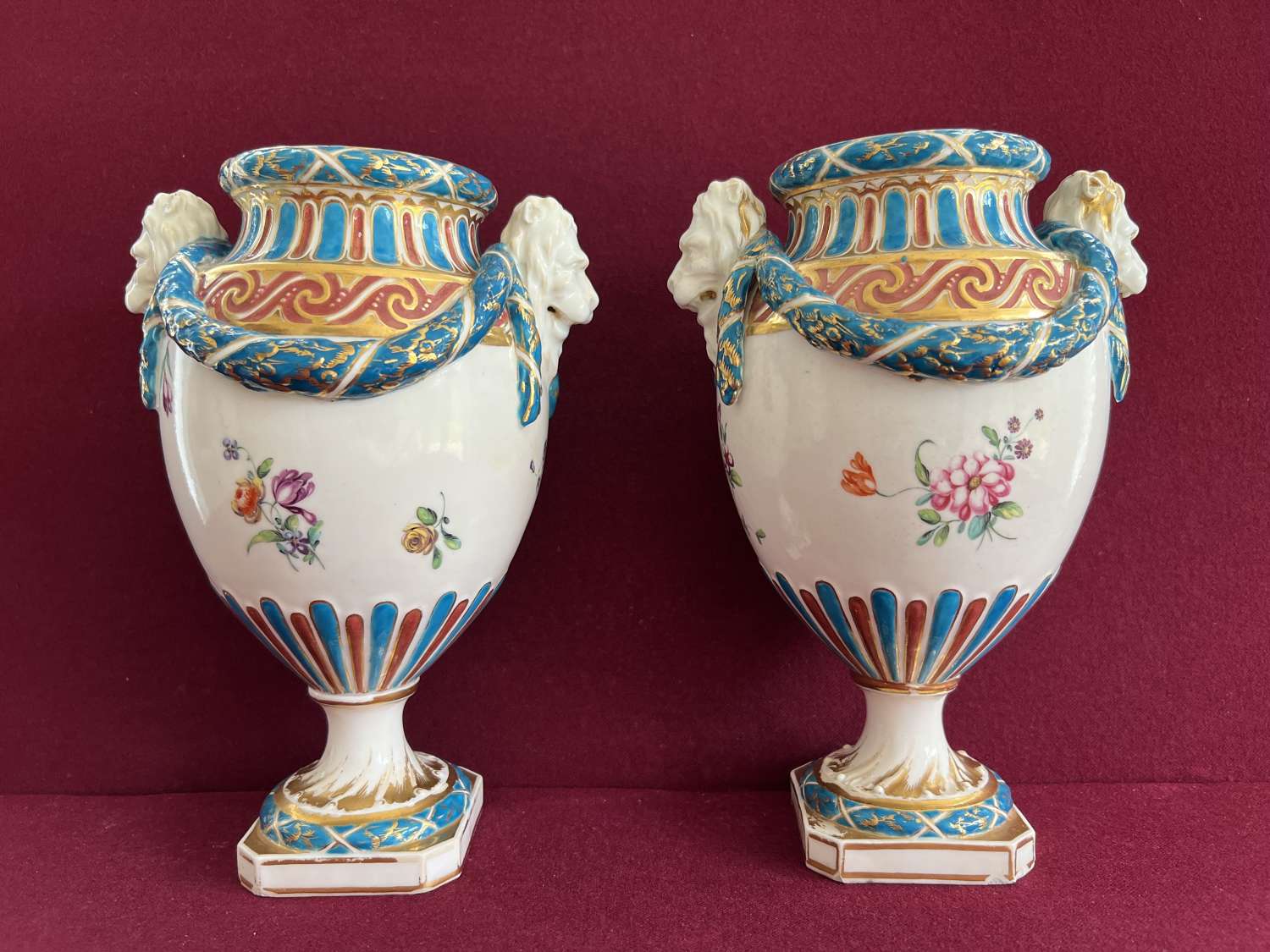 A pair of Chelsea-Derby Rococo inspired Porcelain vases c.1770-1784