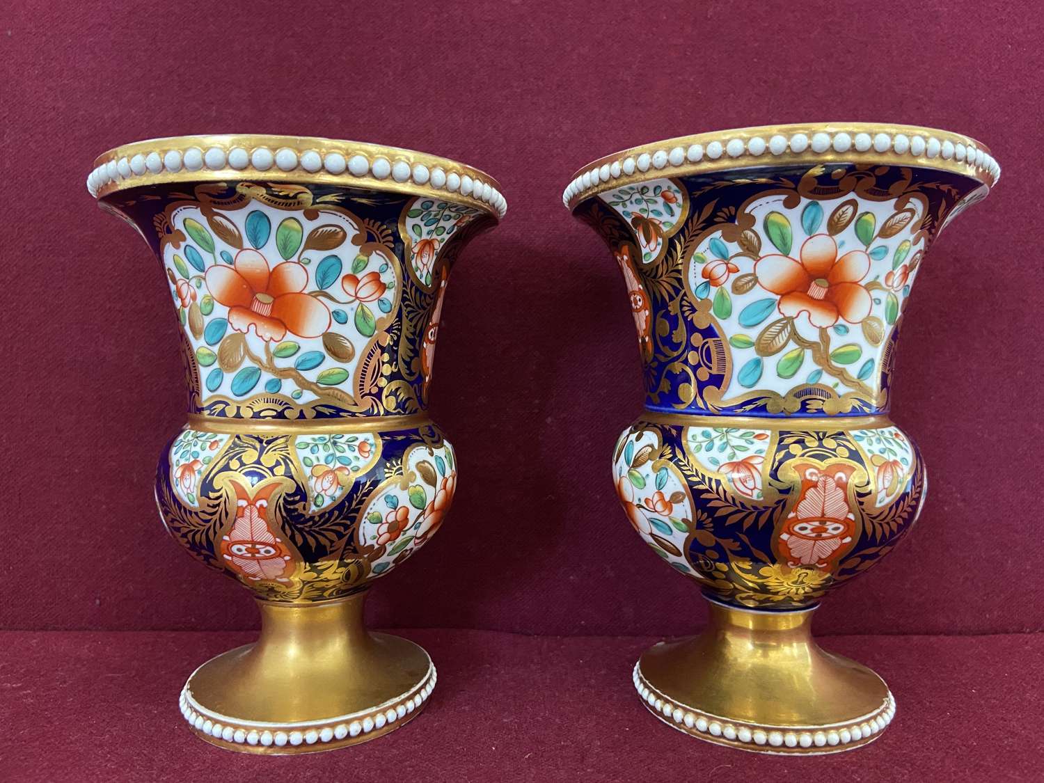 A pair of Spode porcelain beaded vases c.1810