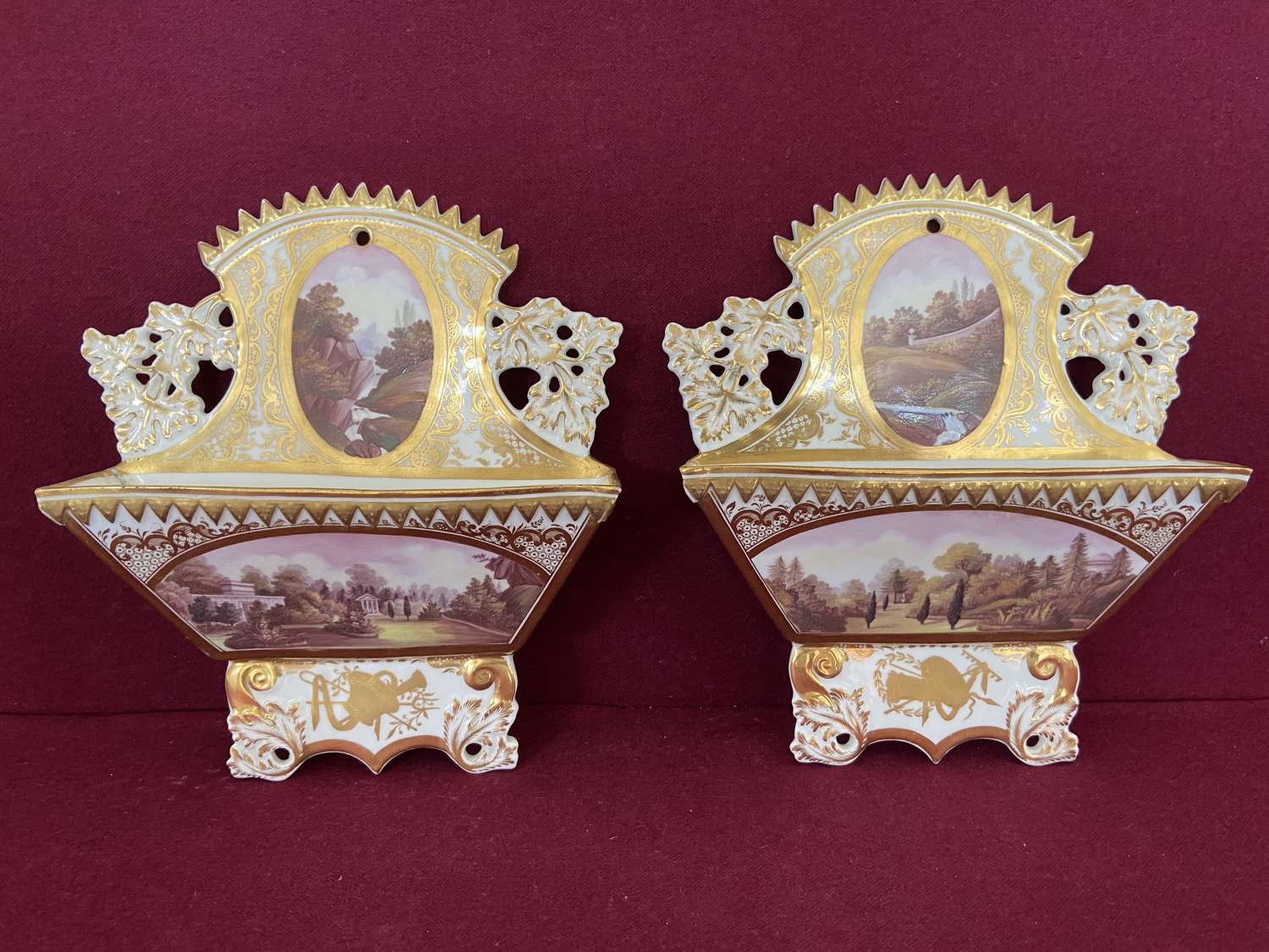 A pair of Coalport porcelain letter racks c.1820