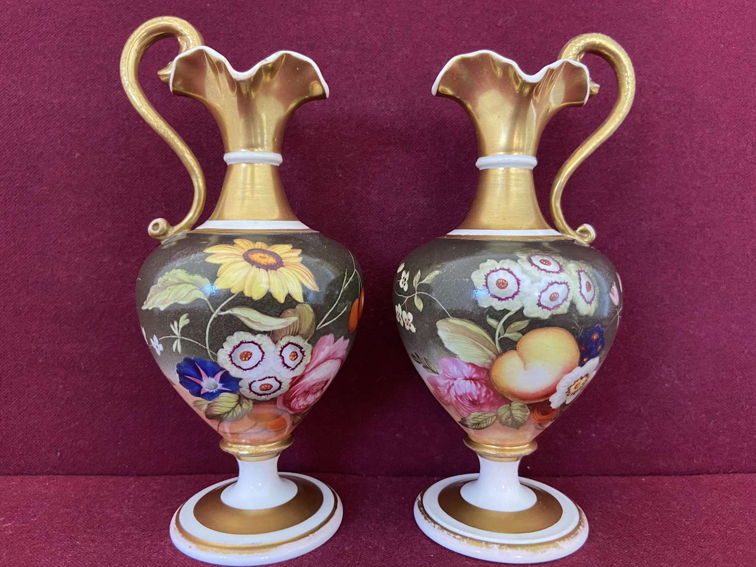 A pair of Coalport Porcelain Ewers c.1825