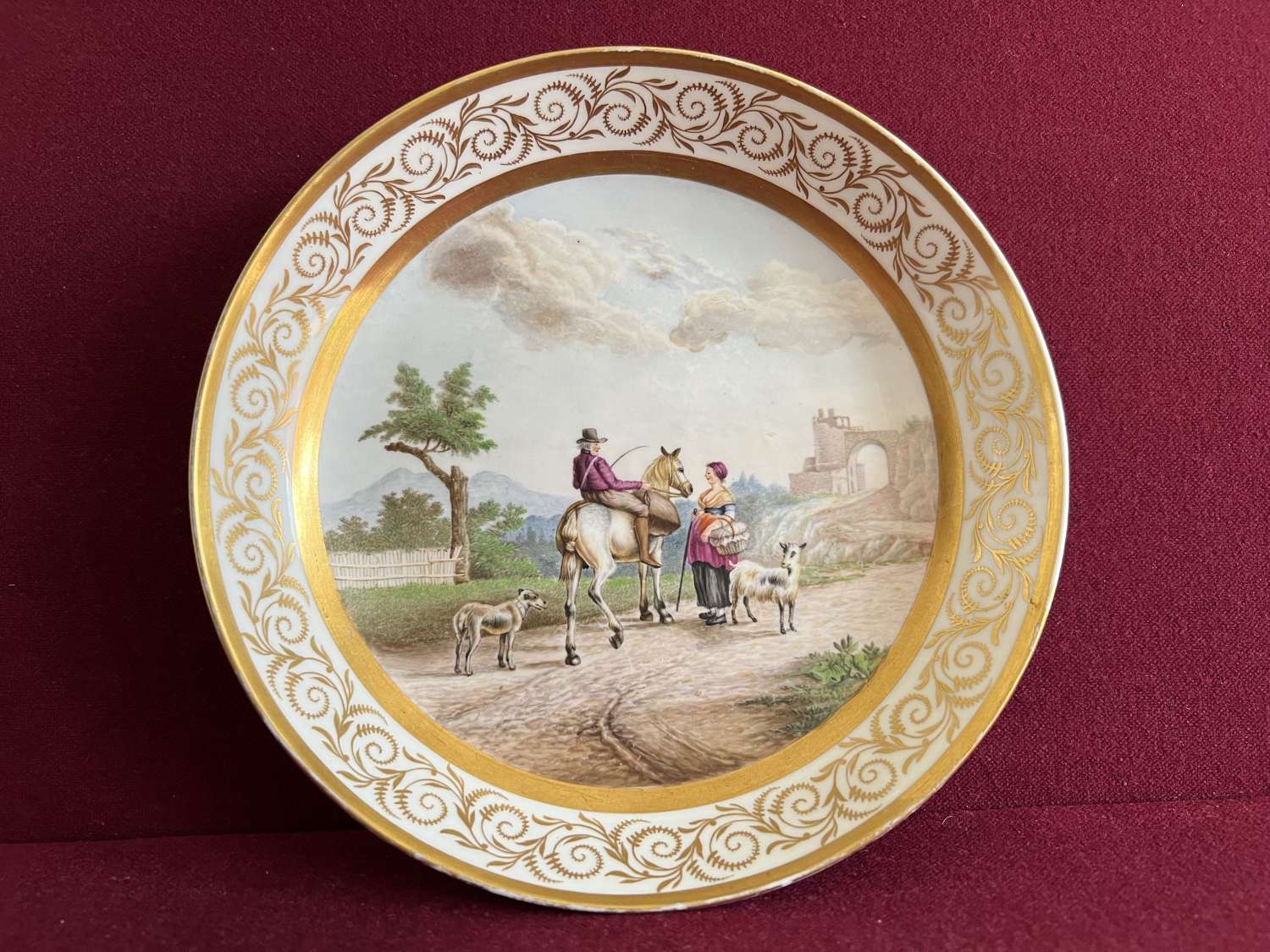 An English Porcelain Saucer Dish decorated with a rural scene c.1810
