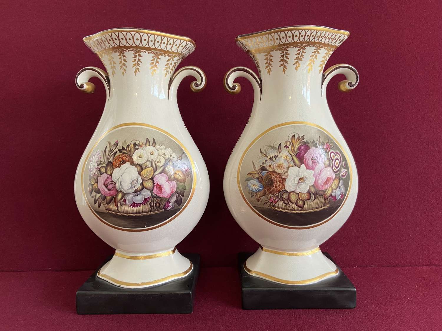 A pair of Staffordshire Pearlware Vases c.1790-1805