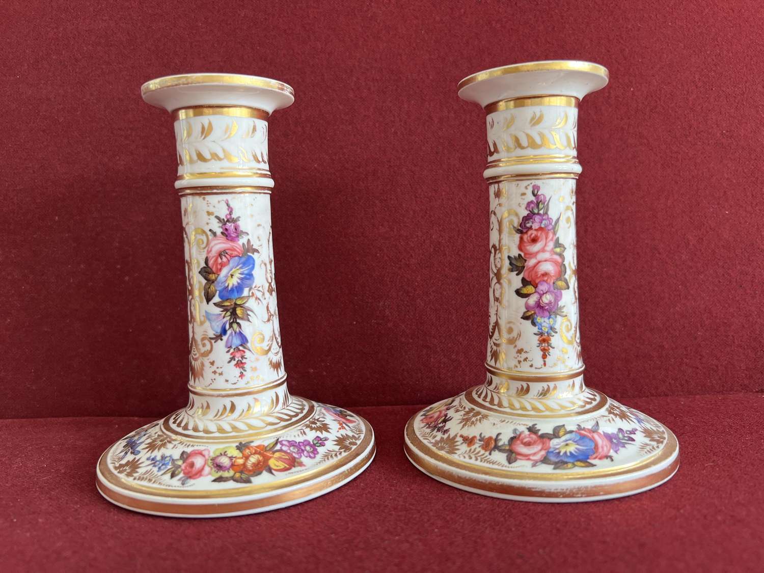A pair of Derby porcelain Candlesticks c.1815-25
