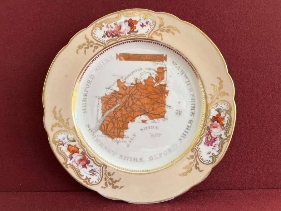 A rare Coalport Porcelain Plate with a Map of Glocesters c.1835-1840