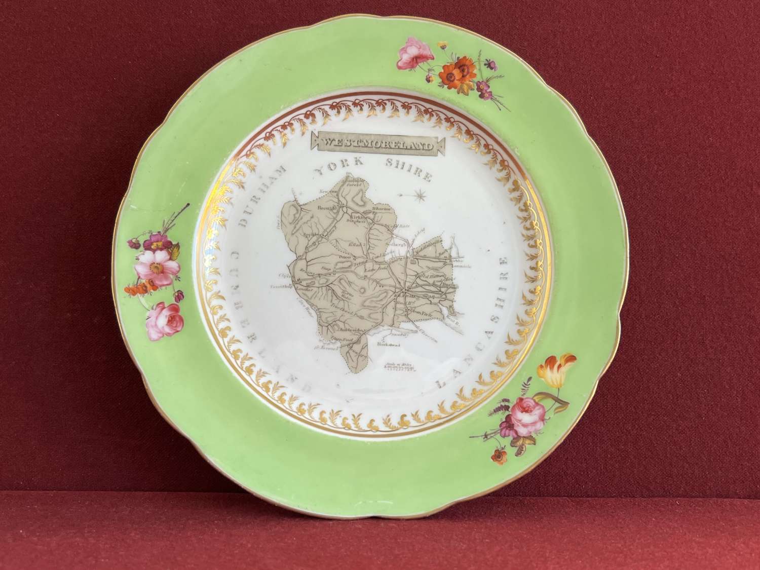 A rare Coalport Porcelain Plate with a Map of Westmoreland c.1835-1840