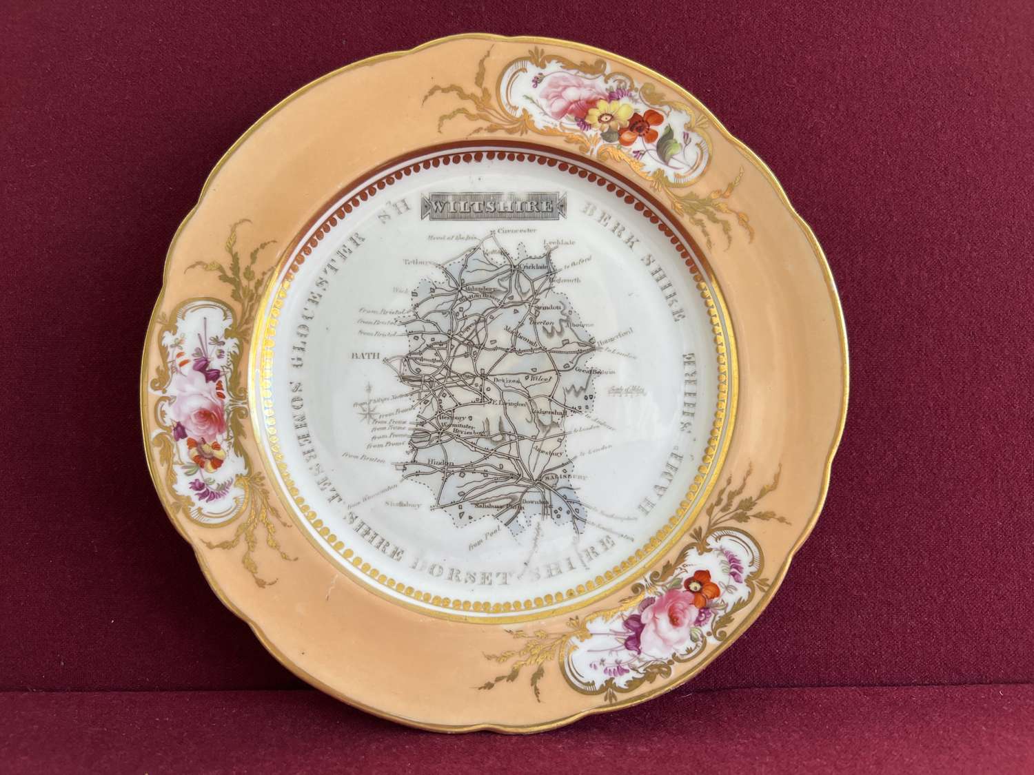 A rare Coalport Porcelain Plate with a Map of Wiltshire c.1835-1840