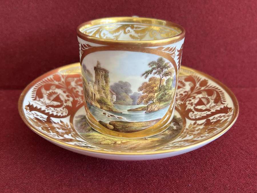 A Derby Porcelain Coffee Can & Saucer c.1815 decorated by Daniel Lucas