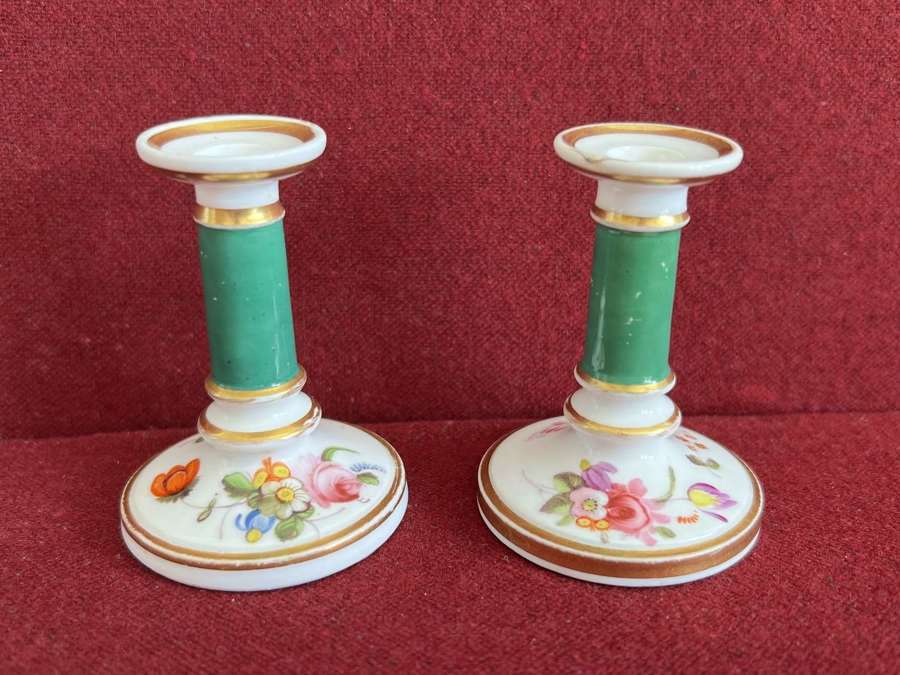 A pair of Coalport porcelain miniature candlesticks c.1825