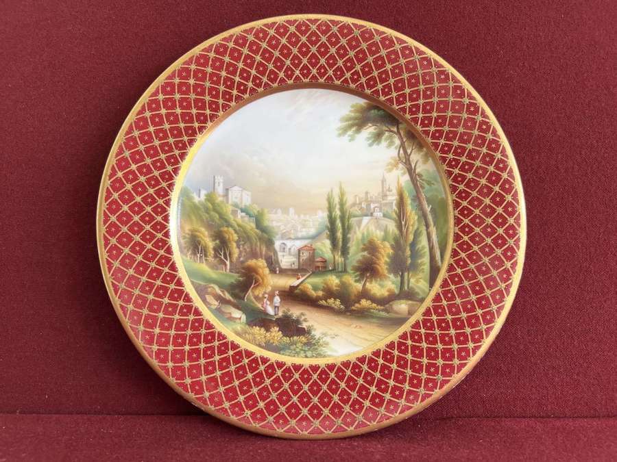 Staffordshire Porcelain Plate decorated with a view of Siena c.1830-50