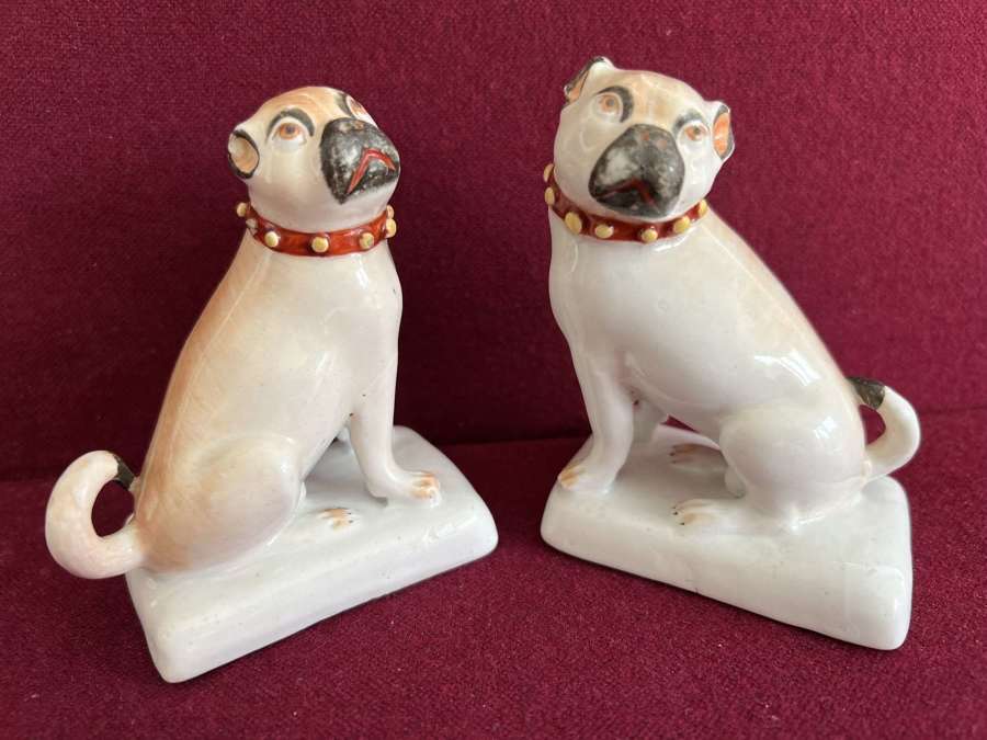 A rare pair of Derby Porcelain seated Pug Dogs c.1765