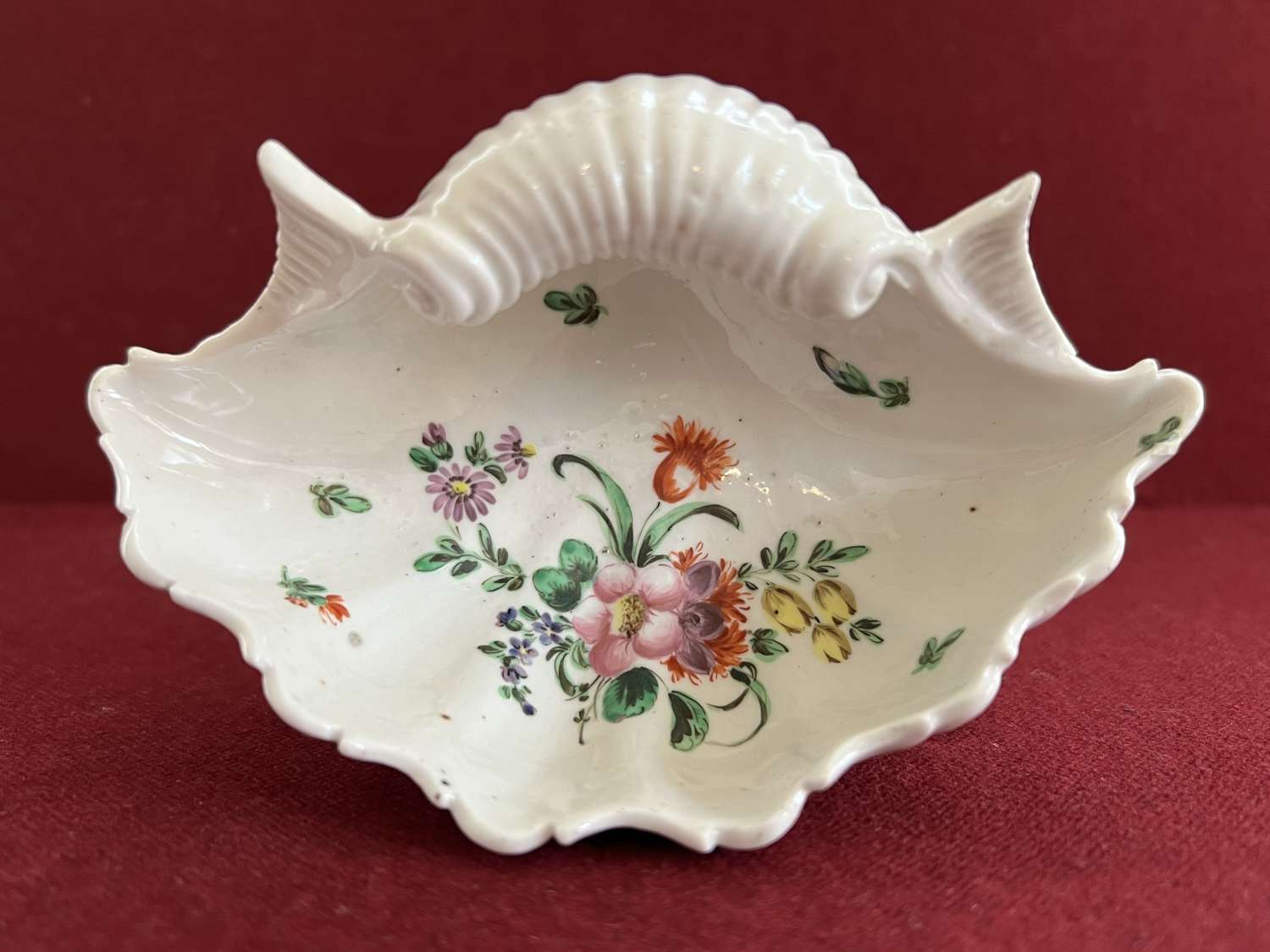 A rare Bristol Porcelain Shell Salt c.1772-1774
