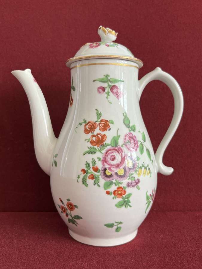 A First Period Worcester Floral Pattern Coffee Pot c.1765