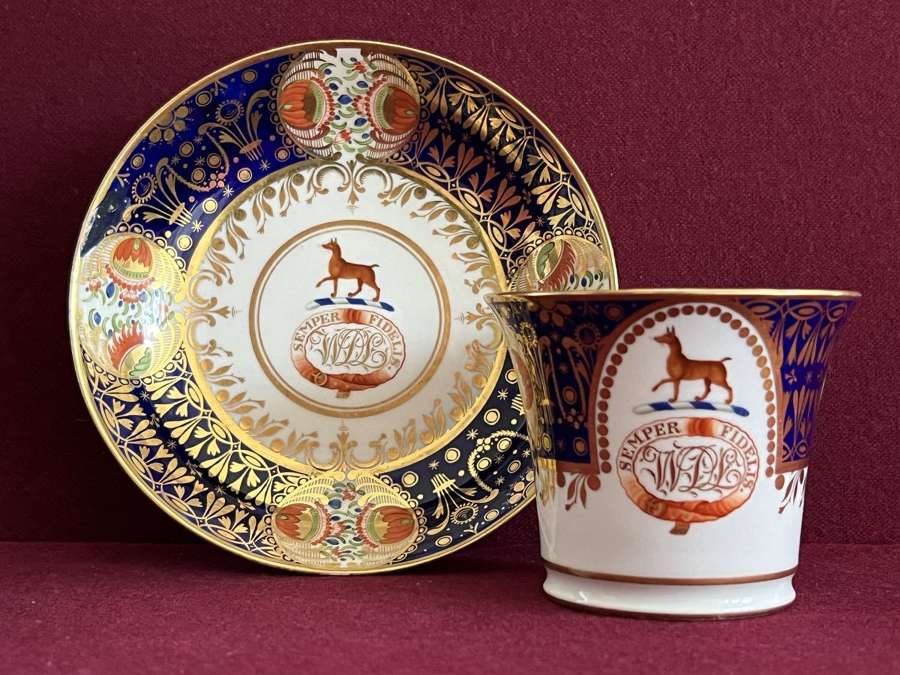 A Chamberlain Worcester Armorial Porcelain Cup & Saucer c.1815