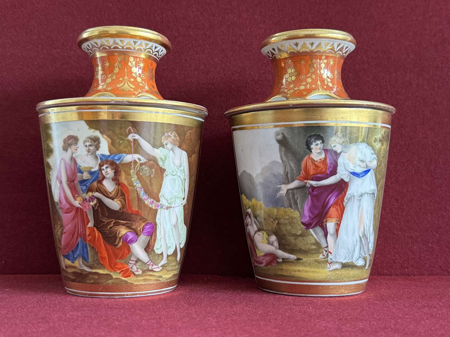 A pair of Chamberlain Worcester Porcelain 'Beaker Ornaments' c.1800
