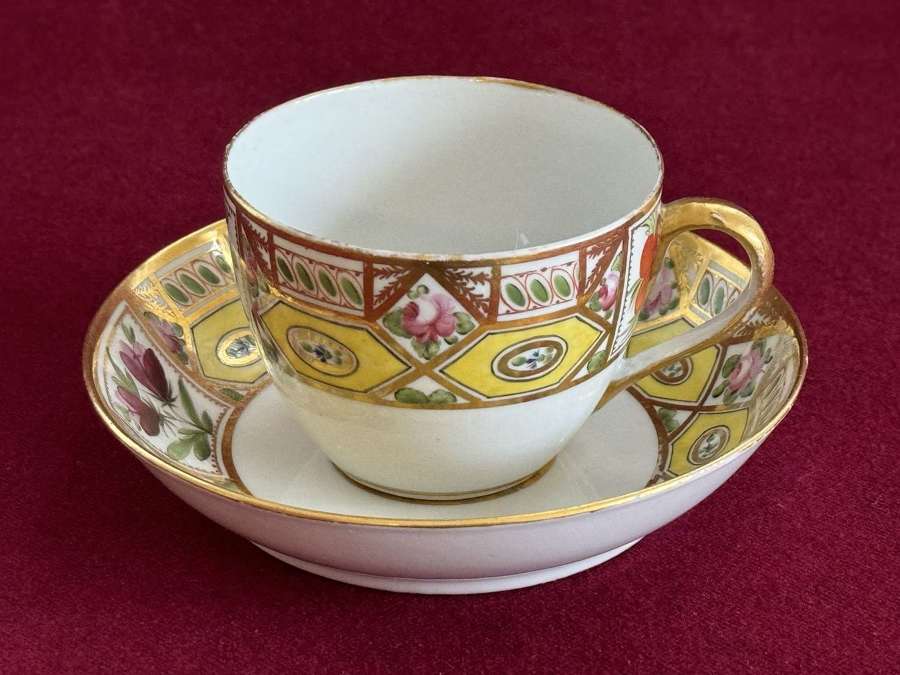 A Coalport Porcelain Cup and Saucer in 'Church Gresley' Pattern c.1805
