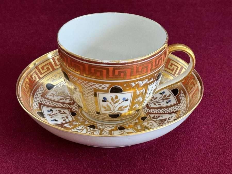 A Coalport Porcelain Tea Cup and Saucer c.1805-1810 with Greek Key