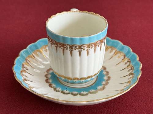 A First Period Worcester Fluted Coffee Cup & Saucer c.1780