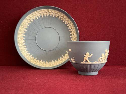 A Turner Jasperware Teacup and Saucer c.1790
