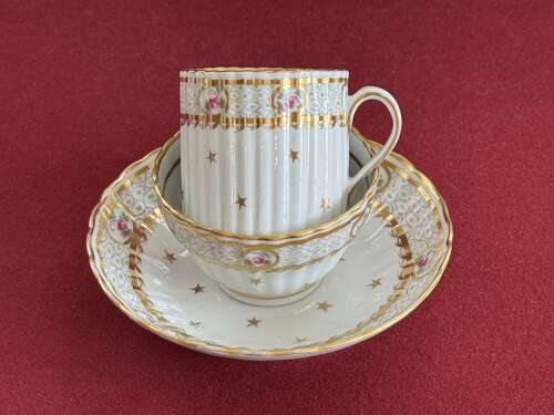 A rare New Hall Hard Paste Porcelain 'Ribbed' Trio in pattern 183 c.1787-92