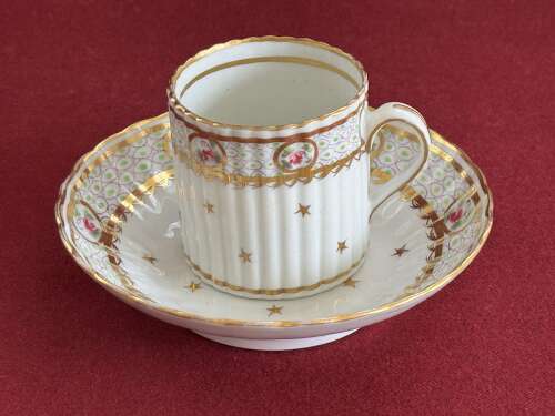 A rare New Hall Hard Paste Porcelain 'Ribbed' Trio in pattern 183 c.1787-92