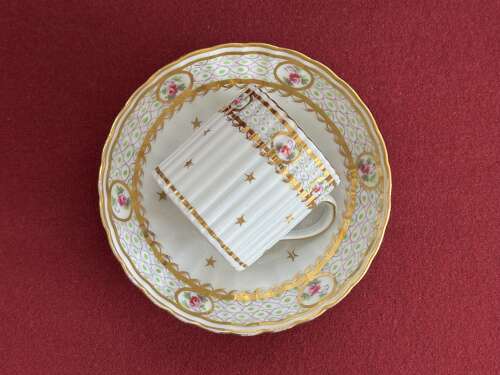 A rare New Hall Hard Paste Porcelain 'Ribbed' Trio in pattern 183 c.1787-92