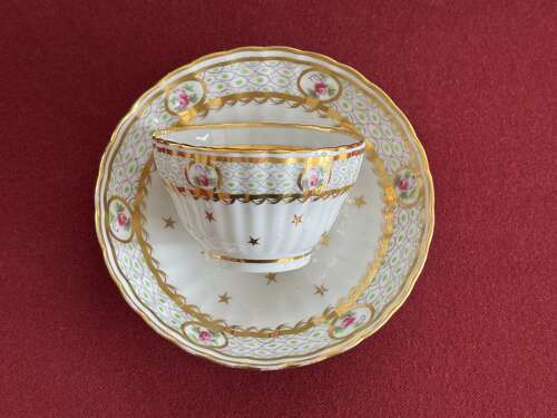 A rare New Hall Hard Paste Porcelain 'Ribbed' Trio in pattern 183 c.1787-92