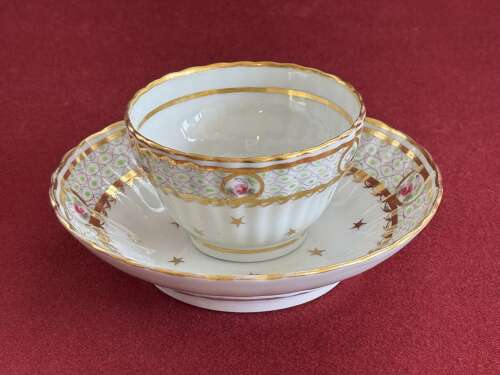 A rare New Hall Hard Paste Porcelain 'Ribbed' Trio in pattern 183 c.1787-92