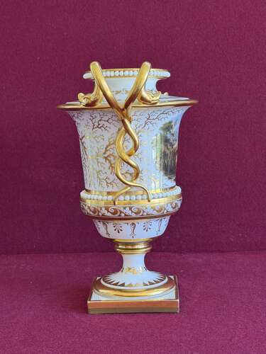 A Flight, Barr and Barr Worcester Porcelain Vase with a scene of Malvern Church c.1815
