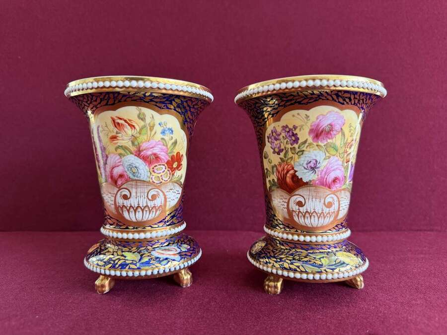 A pair of Spode Porcelain 'Beaded Beaker Matchpots on Claws' in pattern 2575 c.1815 - 1820