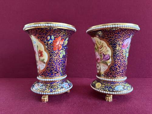 A pair of Spode Porcelain 'Beaded Beaker Matchpots on Claws' in pattern 2575 c.1815 - 1820