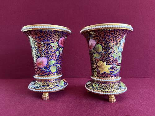 A pair of Spode Porcelain 'Beaded Beaker Matchpots on Claws' in pattern 2575 c.1815 - 1820