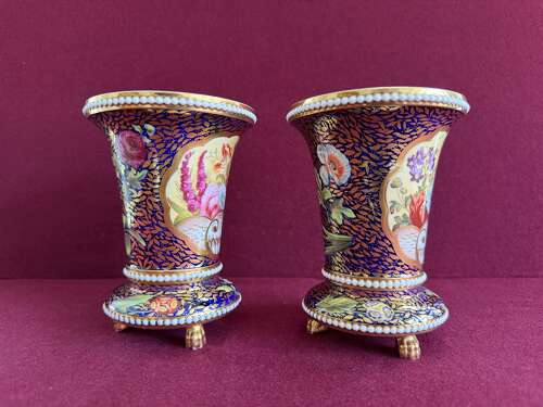 A pair of Spode Porcelain 'Beaded Beaker Matchpots on Claws' in pattern 2575 c.1815 - 1820