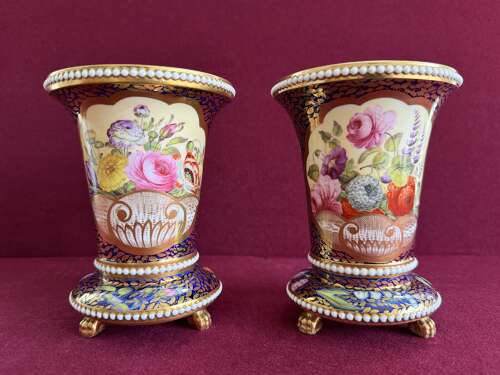 A pair of Spode Porcelain 'Beaded Beaker Matchpots on Claws' in pattern 2575 c.1815 - 1820