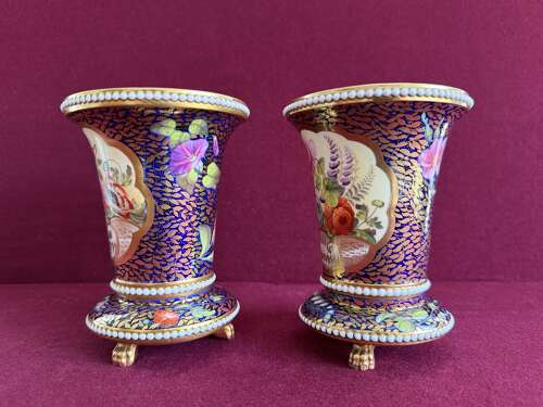 A pair of Spode Porcelain 'Beaded Beaker Matchpots on Claws' in pattern 2575 c.1815 - 1820