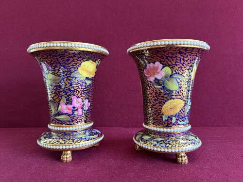 A pair of Spode Porcelain 'Beaded Beaker Matchpots on Claws' in pattern 2575 c.1815 - 1820
