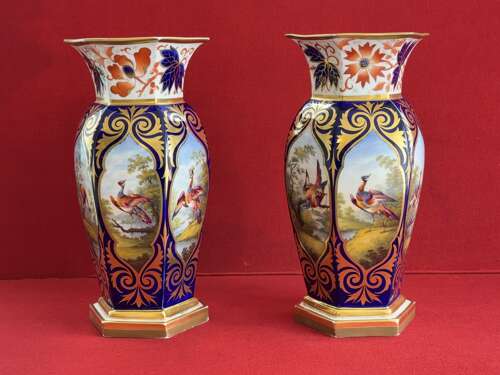 A superb pair of Flight, Barr & Barr Worcester Porcelain Hexagonal Vases c.1815 - 1820