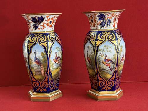 A superb pair of Flight, Barr & Barr Worcester Porcelain Hexagonal Vases c.1815 - 1820