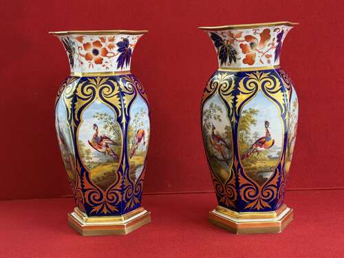 A superb pair of Flight, Barr & Barr Worcester Porcelain Hexagonal Vases c.1815 - 1820