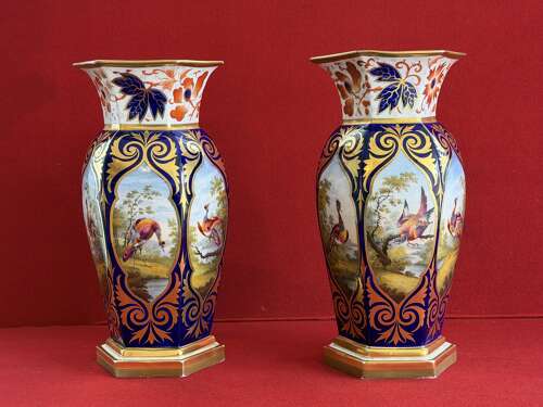 A superb pair of Flight, Barr & Barr Worcester Porcelain Hexagonal Vases c.1815 - 1820