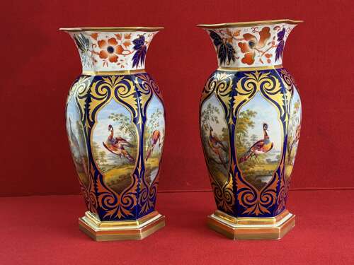 A superb pair of Flight, Barr & Barr Worcester Porcelain Hexagonal Vases c.1815 - 1820