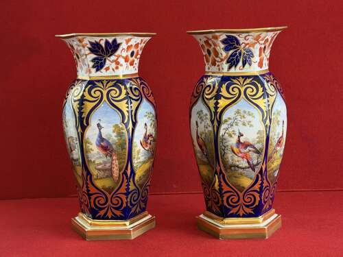 A superb pair of Flight, Barr & Barr Worcester Porcelain Hexagonal Vases c.1815 - 1820