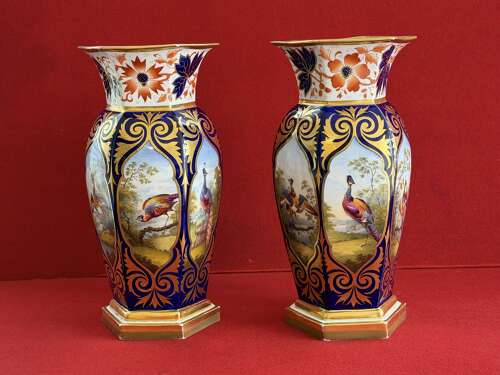 A superb pair of Flight, Barr & Barr Worcester Porcelain Hexagonal Vases c.1815 - 1820