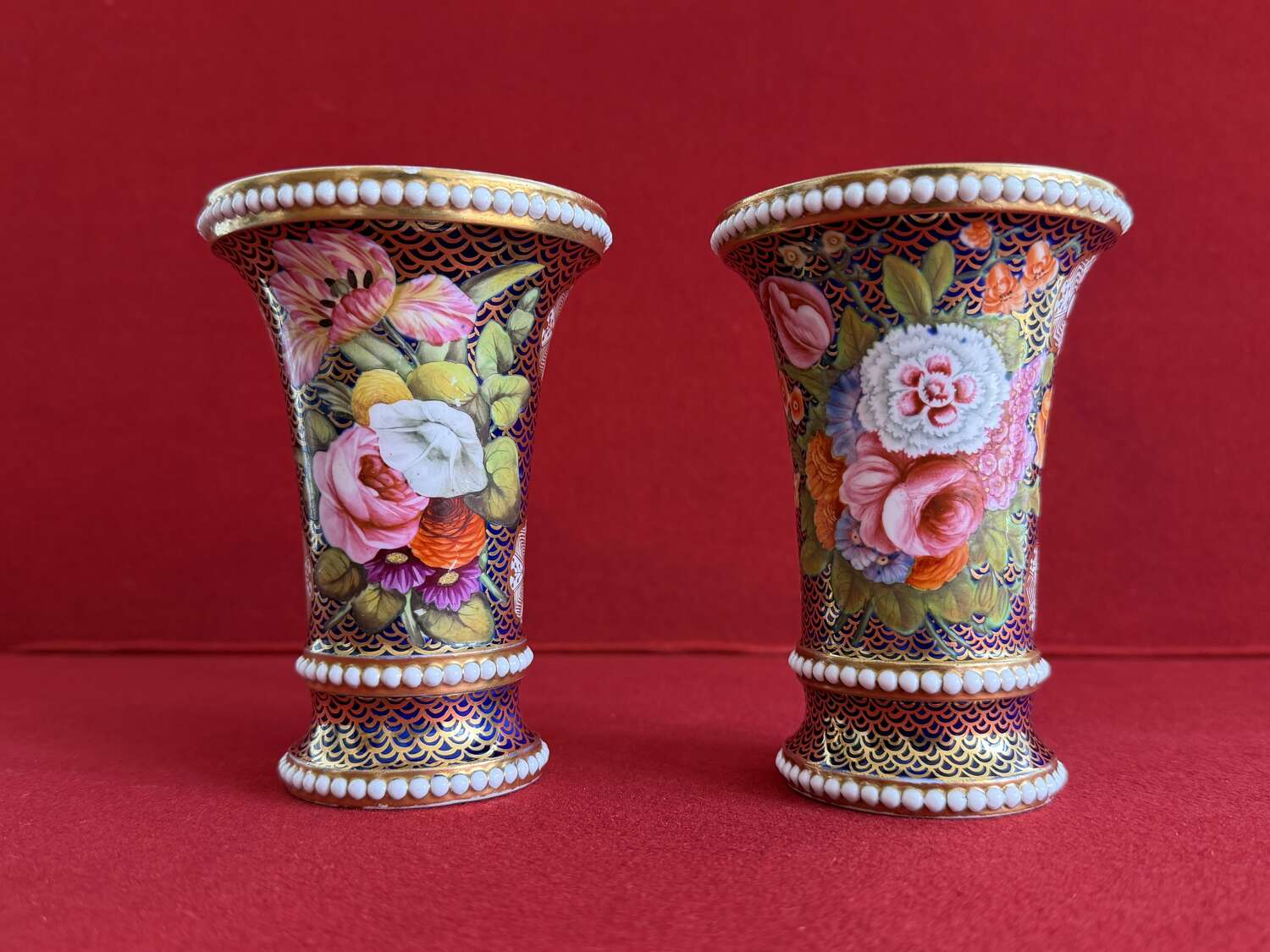 A pair of Spode Porcelain Spill Vases decorated in pattern 1166  c.1815-1820