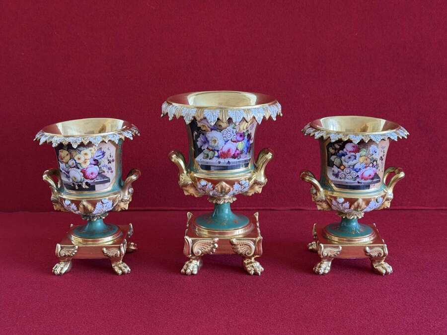 A superb Garniture of Minton Porcelain 'Devonshire' Vases decorated by Thomas Steel c.1835