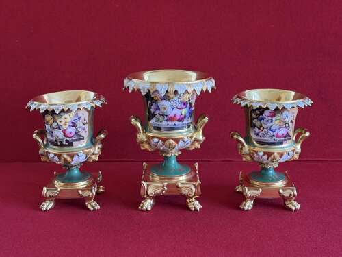A superb Garniture of Minton Porcelain 'Devonshire' Vases decorated by Thomas Steel c.1835